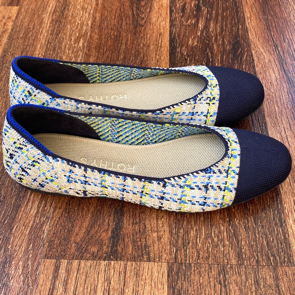 Rothy’s The Square Flat in Spring Tweed beige blue yellow Sz 6 - Picture 2 of 8